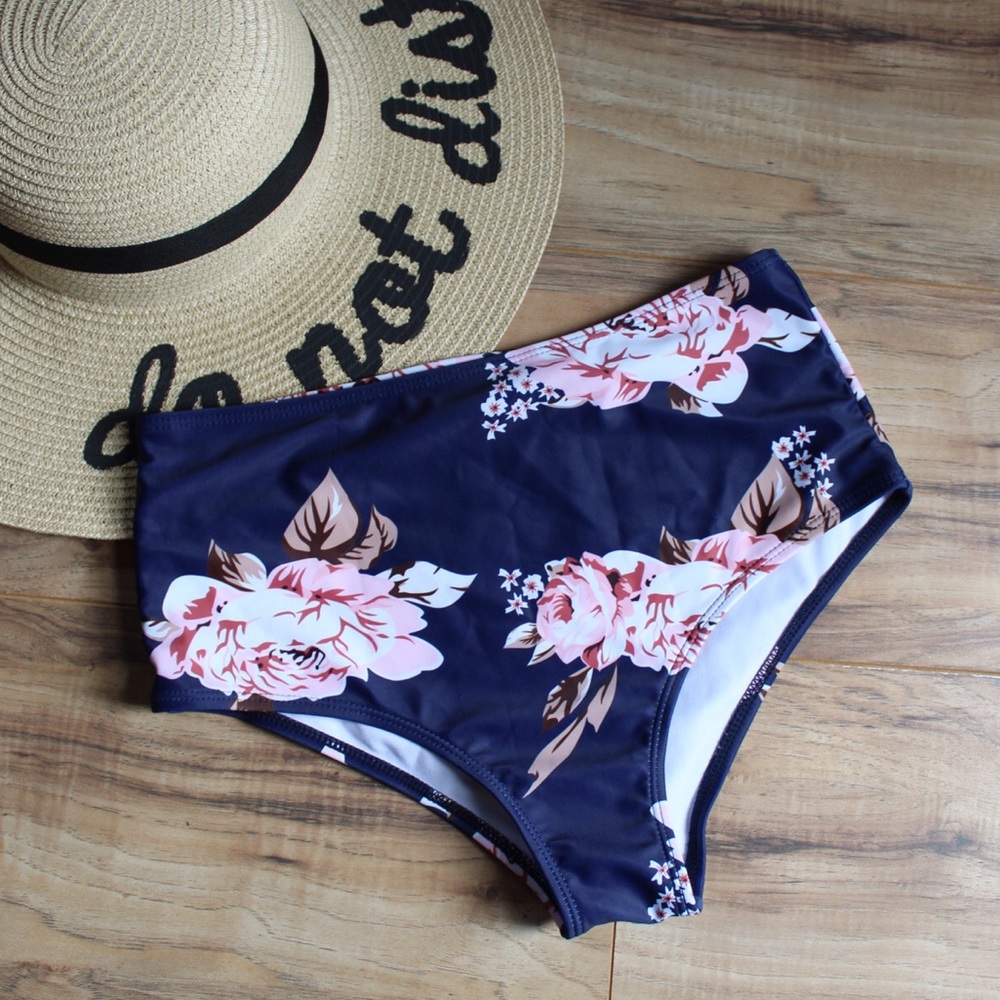 SHEIN navy high waist floral swimsuit bottom